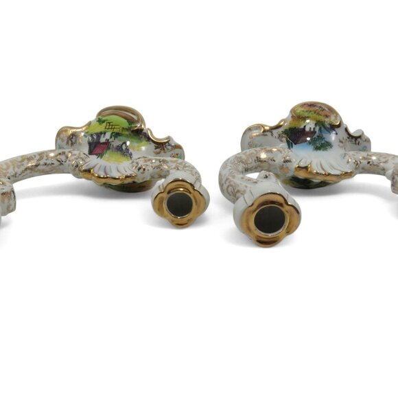 ALCOBACA Twin Arm Candle Holders PORTUGAL Set Country Scene Vintage 7.5" - Picture 7 of 11